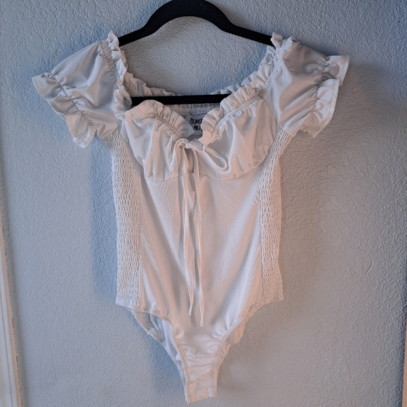 Princess Polly Tops - Princess Polly White Ruffled Bodysuit